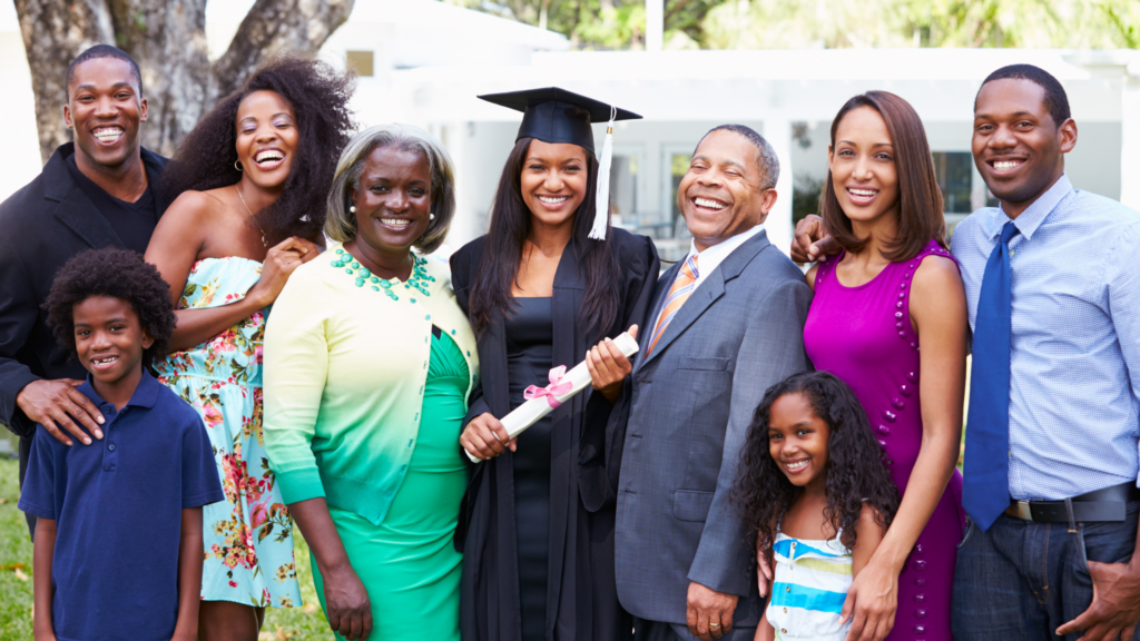 Group family photo with recent graduate